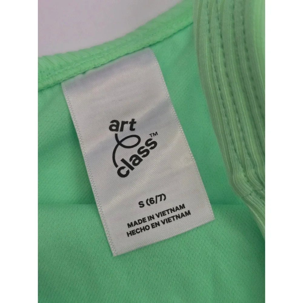 Art Class Girl Lime Green Ribbed One Piece Swimsuit Cutout Multi Strap S 6/7 NWT